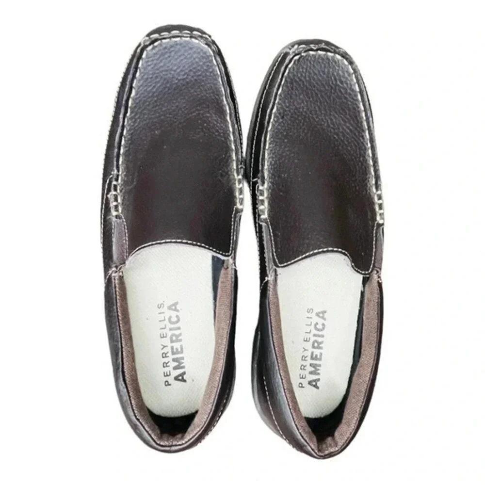 Perry Ellis America Soho Loafers Mens 8.5 Brown Leather Slip On U11F079A-16 Mocs
